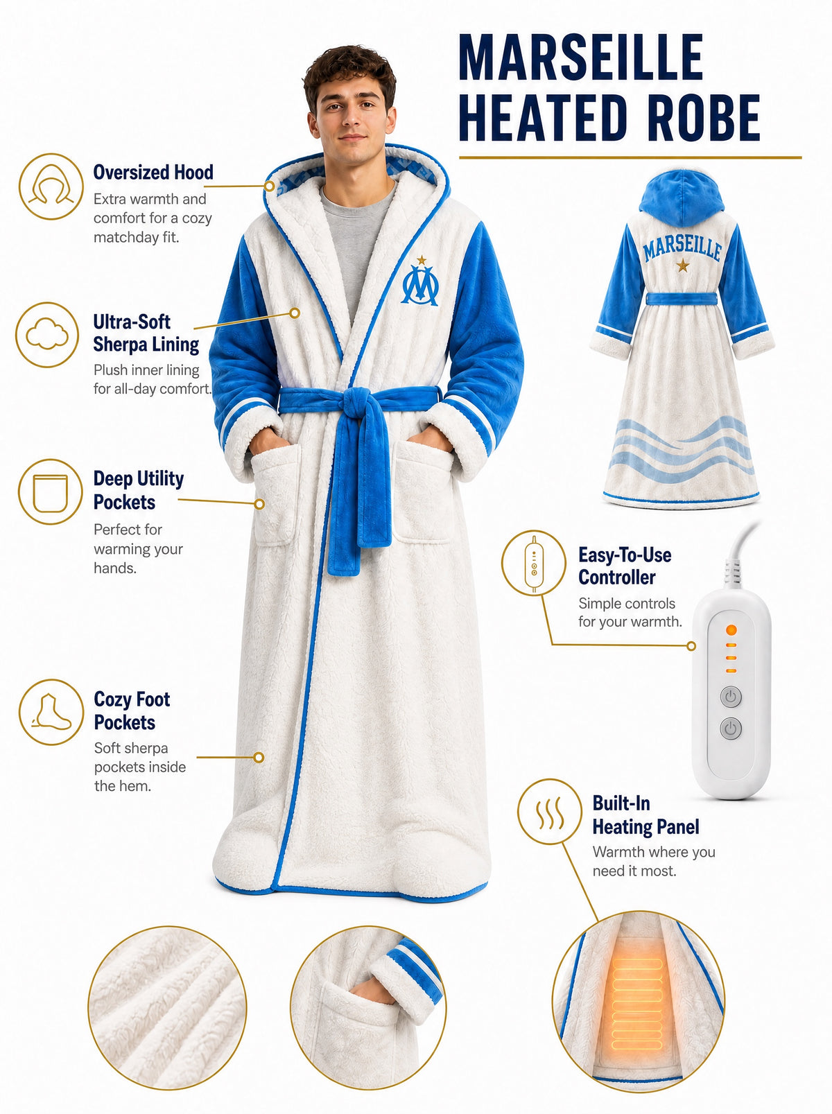 Marseille Heated Football Robe - features overview