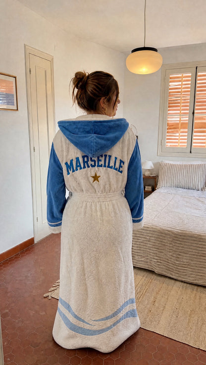 Marseille Heated Football Robe - worn at home, back
