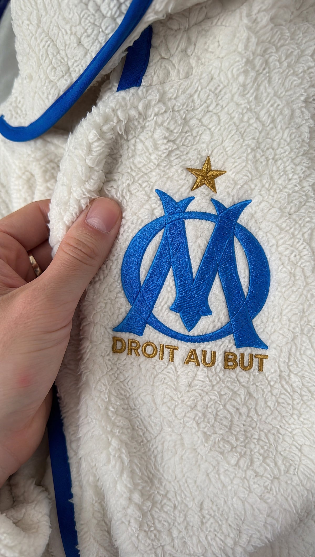 Marseille Heated Football Robe - crest close-up