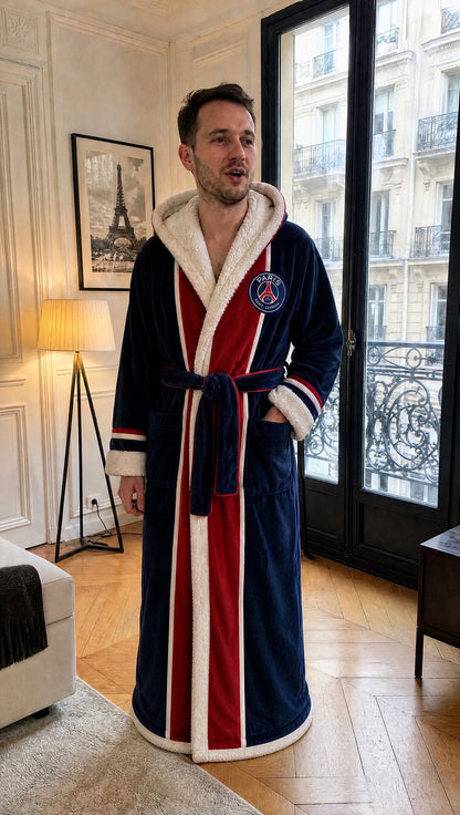 Paris Heated Football Robe - worn at home, front