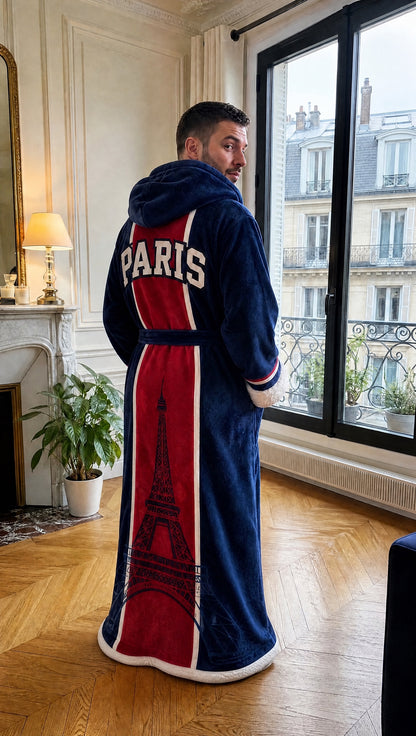 Paris Heated Football Robe - worn at home, back